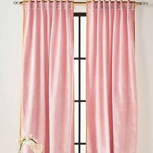 Anthropologie Petra Velvet Curtain Blush Pink